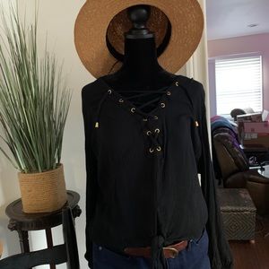 INC Black Top with Gold Eyelets- L